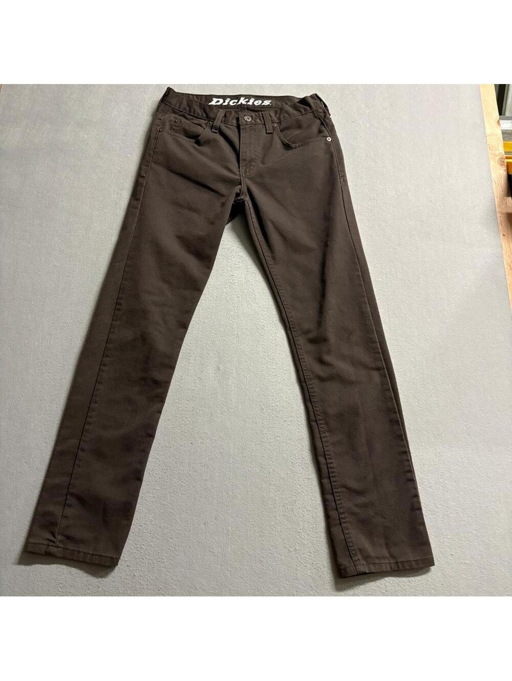 Dickies Slim Fit Pants Mens 28x32 Brown Workwear Chino Flat Front Polyester